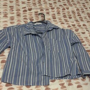 Blue and White Striped Button-Up Shirt